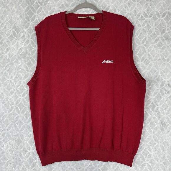 Rare Vtg 90s Cleveland Indians Sweater Vest Men XL Red Pima Cotton MLB Baseball - Picture 1 of 11